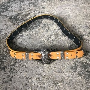 Suede & leather double buckle belt